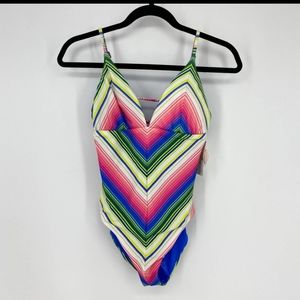 Becca By Rebecca Virtue Women's Size M One Piece Stripes Multicolor Tassel